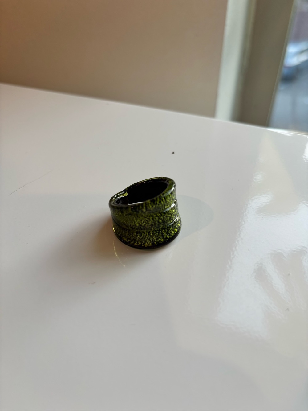 Green Textured Wide Band Ring